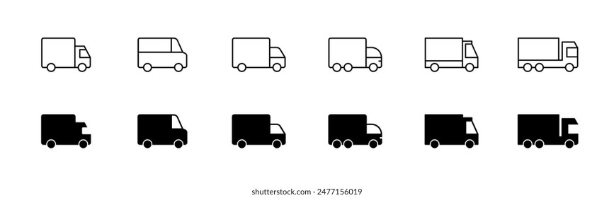 Delivery truck icon set. Cargo van icon. Line and glyph delivery truck. Shipping lorry