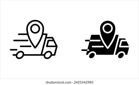 Delivery truck icon set. Courier location sign. Order delivery symbol on white background