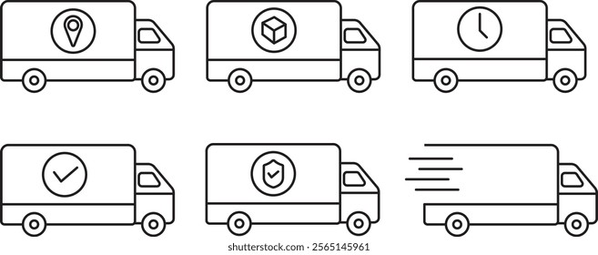 Delivery truck icon set. courier icon.Fast shipping delivery truck. Shipping car sign.