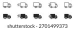 Delivery Truck icon set. Express delivery trucks icons. Fast shipping truck. Free delivery 24 hours. Logistic trucking sign. Vector illustration.