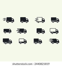 Delivery Truck icon set. Express delivery trucks icons. Fast shipping truck. Logistic trucking sign. Vector illustration.