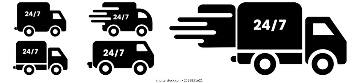 Delivery Truck icon set. Express delivery trucks icons. Fast shipping truck. delivery 24 hours. Vector illustration.