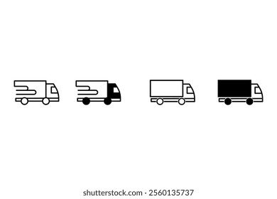 Delivery Truck icon set. Express delivery trucks icons. Fast shipping truck. Free delivery 24 hours. Logistic trucking sign. Vector illustration.