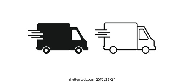 Delivery Truck icon set. Express delivery trucks icons. Fast shipping truck. Free delivery 24 hours. Logistic trucking sign. Vector illustration.