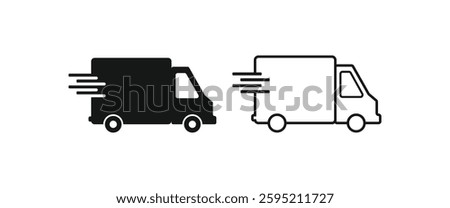 Delivery Truck icon set. Express delivery trucks icons. Fast shipping truck. Free delivery 24 hours. Logistic trucking sign. Vector illustration.