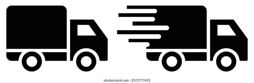 Delivery Truck icon set. Fast shipping delivery truck flat icon set. Fast shipping delivery truck flat icon for apps and websites. Express delivery trucks icons.