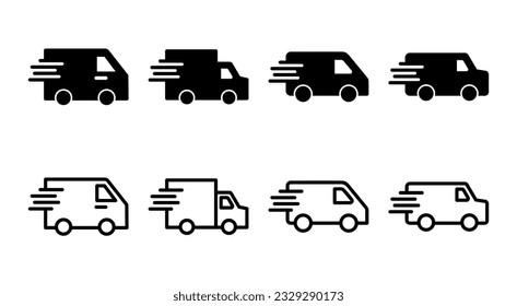 Liefert LKW-Icon-Set-Illustration. Lieferwagenzeichen und -symbol. Schnellauslieferungssymbol