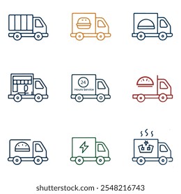 Delivery Truck Icon Set. Truck or lorry, cargo and shipping icons. Vector Illustration.