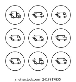 Delivery truck icon set vector. Delivery truck sign and symbol. Shipping fast delivery icon