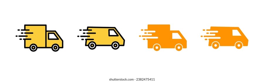 Liefert LKW-Icon-Set für Web- und Mobile-App. Lieferwagenzeichen und -symbol. Schnellauslieferungssymbol