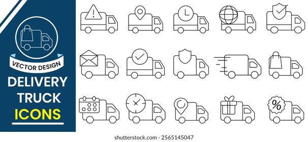 Delivery truck icon, silhouette, vector set. Fast delivery truck icon, symbol design for app, logo, website. Fast shipping delivery truck icon,  Cargo van vector set. Vector illustration.