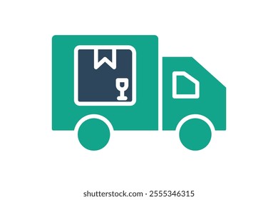 Delivery truck icon. solid icon style. truck with product. icon related to procurement. procurement management elements vector illustration