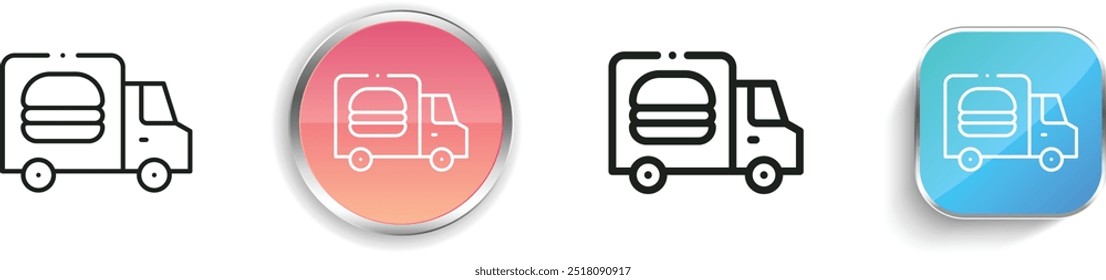 Icono de camión de entrega. Diseño de estilo lineal delgado, regular y de Botón aislado sobre fondo blanco