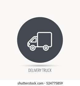Delivery truck icon. Transportation car sign. Logistic service symbol. Round web button with flat icon. Vector