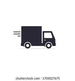 Delivery truck icon, van symbol, minibus isolated on white background. Vector black illustration.