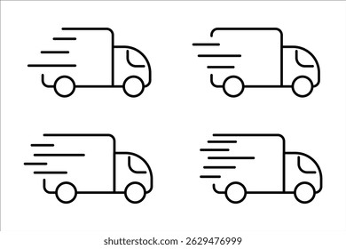 Icono de camión de entrega. Conjunto de Vector de furgoneta de entrega. Diseño de línea de mensajería express. 