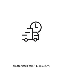 Delivery truck icon vector isolated on white background, flat line cargo van moving fast, idea of fast shipping service label