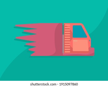 Delivery truck icon vector isolated on white background, flat line cargo van moving fast, idea of fast shipping service label