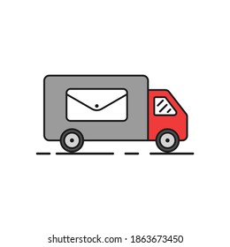 Delivery truck icon vector. Mail delivery truck icon. Red and gray truck vector.