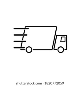 Delivery truck icon vector symbol, fast shipping cargo van, flat style quick courier transportation