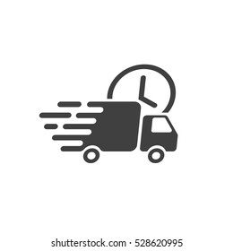 Delivery truck icon vector symbol, fast shipping cargo van, flat black and white style quick courier transportation isolated on white background