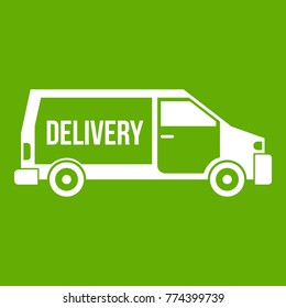 Delivery truck icon white isolated on green background. Vector illustration