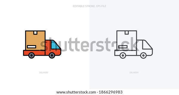 Delivery truck icon for your website, logo,\
app, UI, product print. Delivery concept flat Silhouette vector\
illustration icon. Editable stroke icons\
set
