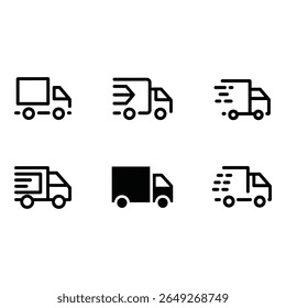 Delivery Truck Icons Fast Shipping Logistics Transportation Black and White Line Art Minimalist Style