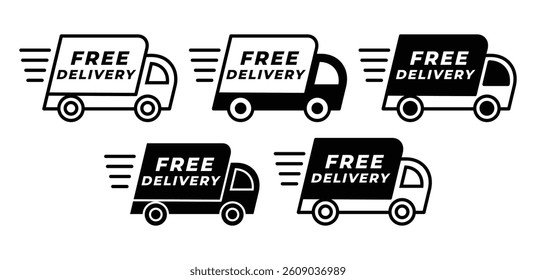 Delivery Truck Icons with Free Delivery Text Vector Design Illustration