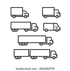 Delivery truck icons. Set of outline icons with different trucks. Vector illustration with editable strokes