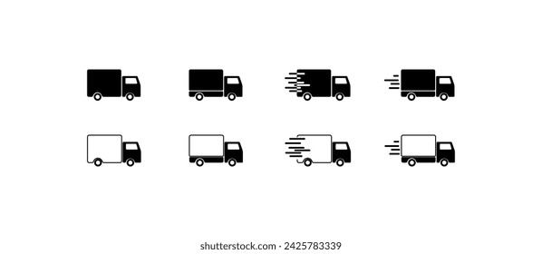 Delivery truck icons. Silhouette, set of trucks for cargo delivery design. Vector icons