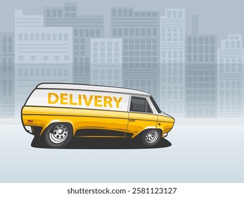 Delivery truck illustration. Delivery concept design template. Delivery service concept. Cargo and Logistics hand drawn vector illustration. Delivery Van isolated