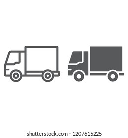 Delivery truck line and glyph icon, traffic and vehicle, van sign, vector graphics, a linear pattern on a white background, eps 10.