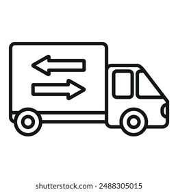 Icono de línea de camión de entrega en diseño de Ilustración vectorial aislada en blanco y negro para la logística, el transporte y el negocio de envío.