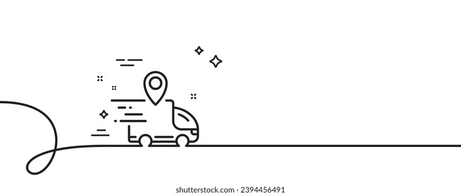 Delivery truck line icon. Continuous one line with curl. Courier location sign. Order delivery symbol. Delivery truck single outline ribbon. Loop curve pattern. Vector