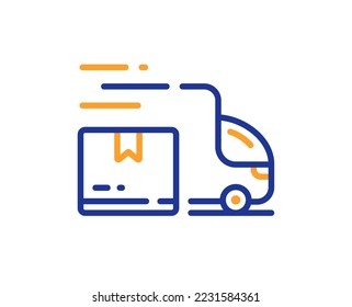 Delivery truck line icon. Logistic service sign. Export freight boxes symbol. Colorful thin line outline concept. Linear style delivery truck icon. Editable stroke. Vector