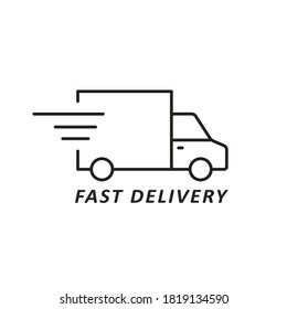 Delivery Truck line icon on white background. Fast delivery Vector isolated transportation illustration.