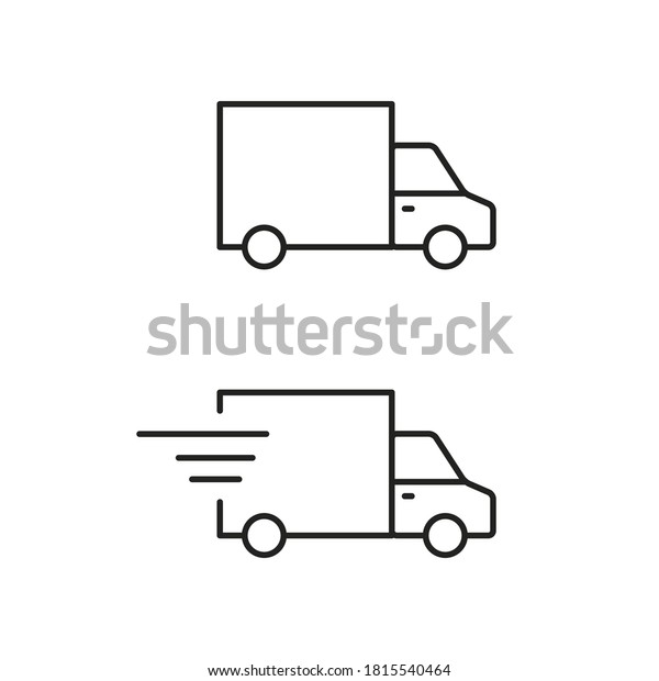Delivery Truck line icon set\
on white background. Vector isolated transportation\
illustration.