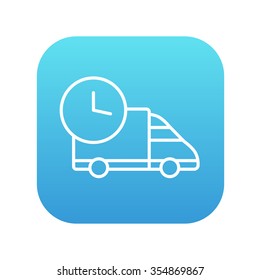 Delivery truck line icon for web, mobile and infographics. Vector white icon on the blue gradient square with rounded corners isolated on white background.