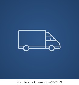 Delivery truck line icon for web, mobile and infographics. Vector light blue icon isolated on blue background.