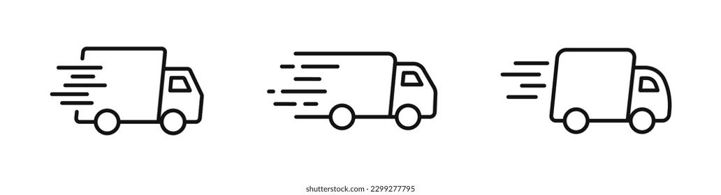 Delivery truck line icons. Express delivery trucks icons. Fast shipping truck. Logistic trucking sign. Vector illustration.