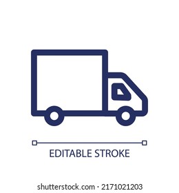 Delivery truck linear ui icon. Courier service. Heavy load transportation. GUI, UX design. Outline isolated user interface element for app and web. Editable stroke. Arial font used
