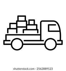 A delivery truck loaded with boxes, symbolizing logistics, shipping, and efficient transportation services round line vector icon with editable stroke