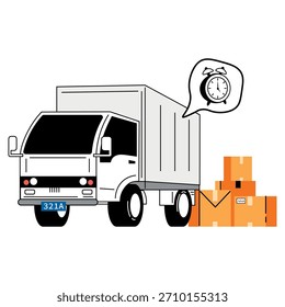 Ilustración del servicio de envío y logística de la furgoneta de carga de Vector de carga de camiones de entrega