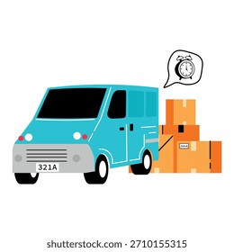 Delivery truck loading vector cargo van parcel shipping and logistics service illustration