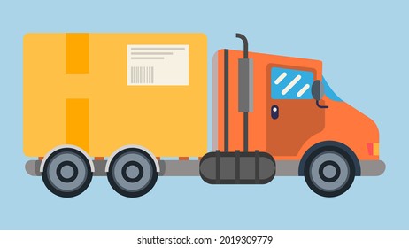 Delivery truck. Logistics services. Vector truck. Transport trucking. Vector illustration flat design. Car with card box.