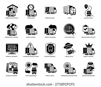 Icono sólido de logística de camiones de entrega