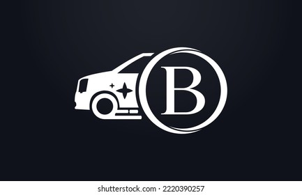 Delivery truck logo and car wash business symbol. Truck logo design vector with circle letters and automotive car logo design vector