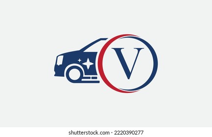 Delivery truck logo and car wash business symbol. Truck logo design vector with circle letters and automotive car logo design vector