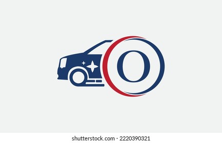 Delivery truck logo and car wash business symbol. Truck logo design vector with circle letters and automotive car logo design vector